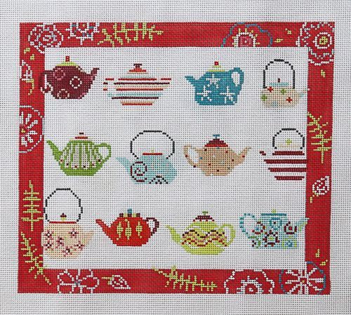 Pippin Studio 12 Teapots Needlepoint Canvas