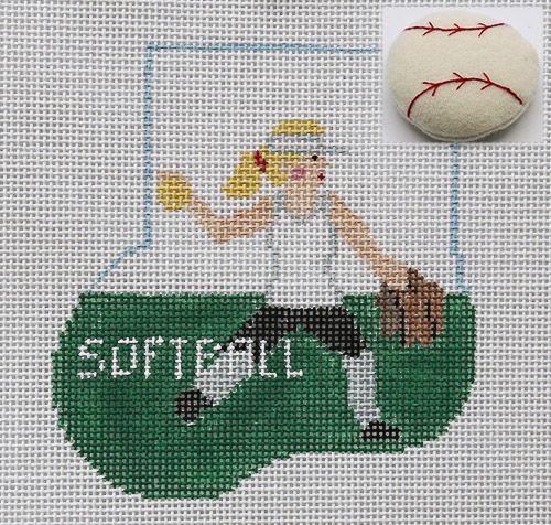 Kathy Schenkel Designs Softball Girl Mini Stocking Needlepoint Canvas