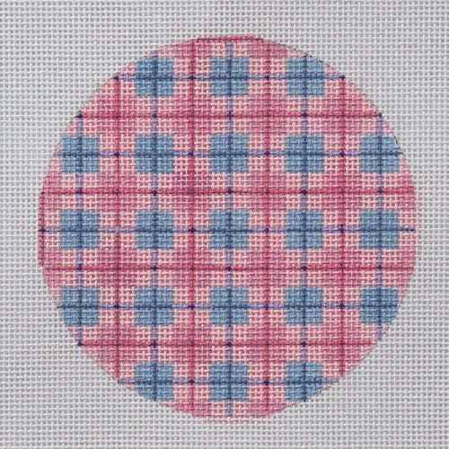 Kate Dickerson Needlepoint Collections Madras Plaid Round Needlepoint Canvas
