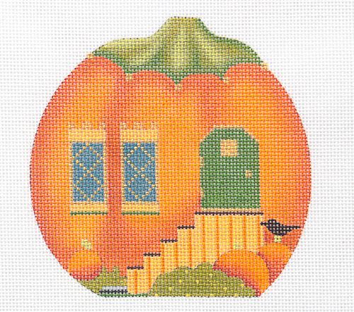 Melissa Shirley Designs Pumpkin House with Stairs Needlepoint Canvas