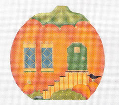 Melissa Shirley Designs Pumpkin House with Stairs Needlepoint Canvas