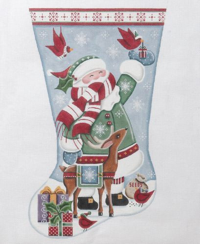 Rebecca Wood Designs Cardinal Snowman Stocking Needlepoint Canvas