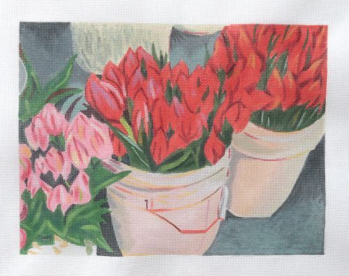 Pippin Studio Buckets of Tulips Needlepoint Canvas