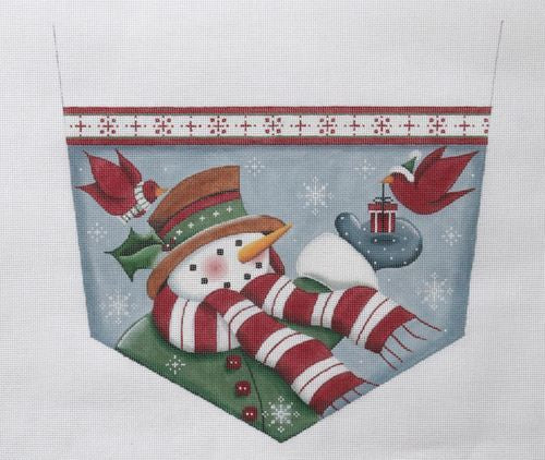 Rebecca Wood Designs Snowman with Cardinal Stocking Cuff Needlepoint Canvas