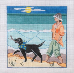 PLD Designs Beach Side Walking the Dog Needlepoint Canvas
