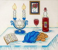 Alice Peterson Co. Challah Cover On Blue Table Needlepoint Canvas