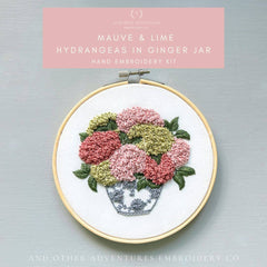 And Other Adventures Embroidery Co Mauve & Lime Hydrangeas in Ginger Jar Embroidery Kit