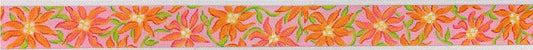 Kate Dickerson Needlepoint Collections Belt - Lilly-Inspired Gerbera Daisies - Oranges, Hot Pinks & Limes on Medium Pink Needlepoint Canvas