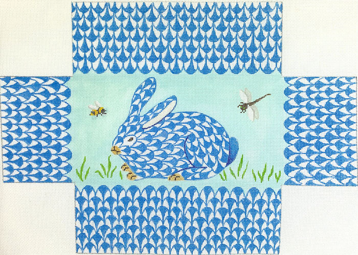 Kate Dickerson Needlepoint Collections Blue Fishnet Bunny Brick Needlepoint Canvas