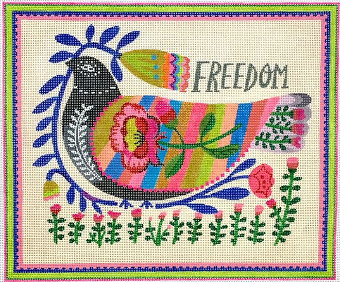 Kate Dickerson Needlepoint Collections Carolyn Gavin - Freedom Dove with Flowers - Multi Color 18m Needlepoint Canvas