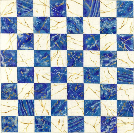 Kate Dickerson Needlepoint Collections Chess/Checkers Board - Lapis Lazuli & Gold-Laced Crystal Quartz Needlepoint Canvas