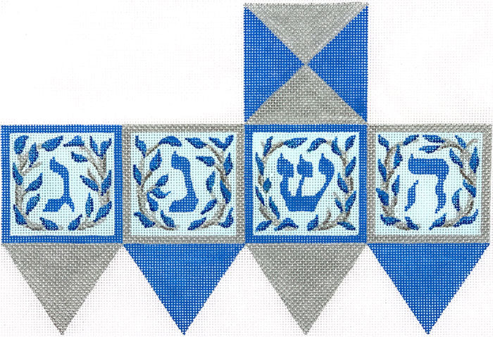 Kate Dickerson Needlepoint Collections Bright Funky Patterns Dreidel Blues & Silver Needlepoint Canvas