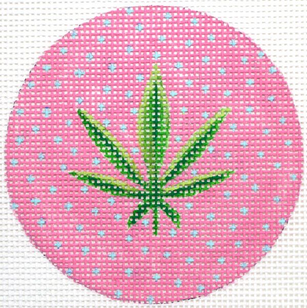 Kate Dickerson Needlepoint Collections Weed Leaf Mini - Pinks & Greens Needlepoint Canvas