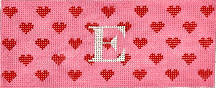 Kate Dickerson Needlepoint Collections Insert - Hearts - Red on Bubblegum Pink Needlepoint Canvas - 6 x 2.5