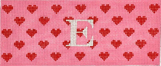 Kate Dickerson Needlepoint Collections Insert - Hearts - Red on Bubblegum Pink Needlepoint Canvas - 6 x 2.5