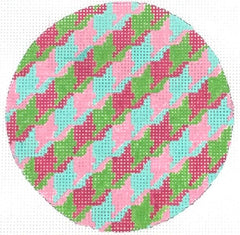 Kate Dickerson Needlepoint Collections 4” Round - Houndstooth - Multi Brights with White Letter Needlepoint Canvas