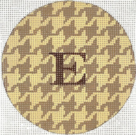 Kate Dickerson Needlepoint Collections 4” Round - Houndstooth - Tans with Brown Letter Needlepoint Canvas