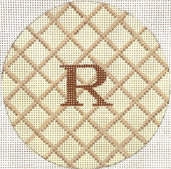 Kate Dickerson Needlepoint Collections Criss Cross Lattice Tans with Brown Letter Insert Needlepoint Canvas