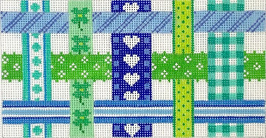 Kate Dickerson Needlepoint Collections Clutch Insert - Woven Ribbons - Blues & Greens Needlepoint Canvas