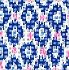 Kate Dickerson Needlepoint Collections 3” Square Insert - Ikat - Dark Blues with Pink Needlepoint Canvas