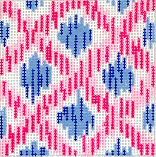 Kate Dickerson Needlepoint Collections Insert - Ikat - Pink Criss Cross Needlepoint Canvas - 3 Square