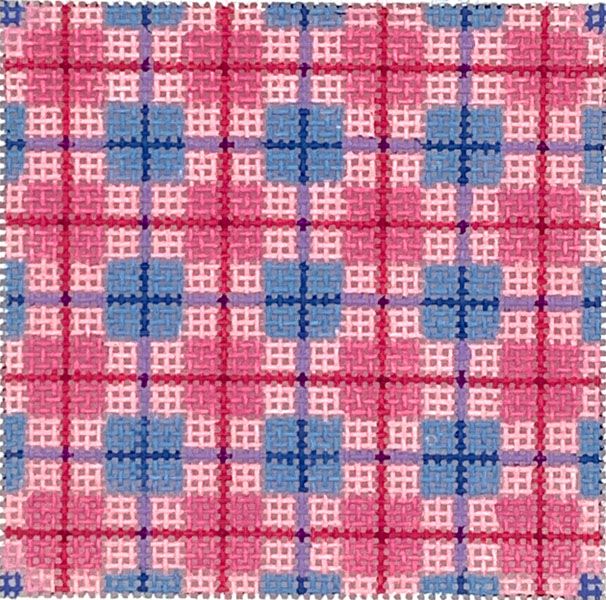 Kate Dickerson Needlepoint Collections 3” Square Insert - Madras Plaid Pinks & Periwinkle Needlepoint Canvas