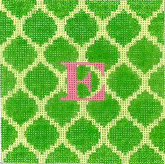 Kate Dickerson Needlepoint Collections Square Insert Quatrefoils Green on Lime Needlepoint Canvas - 4 Square