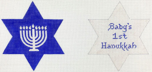 Kate Dickerson Needlepoint Collections Blue Star of David Baby’s 1st Hannukah (2-Sided) Needlepoint Canvas