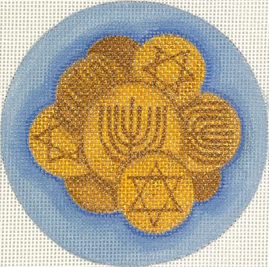 Kate Dickerson Needlepoint Collections Gelt - Golds on Light Blue Needlepoint Canvas