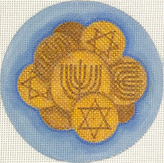 Kate Dickerson Needlepoint Collections Gelt - Golds on Light Blue Needlepoint Canvas