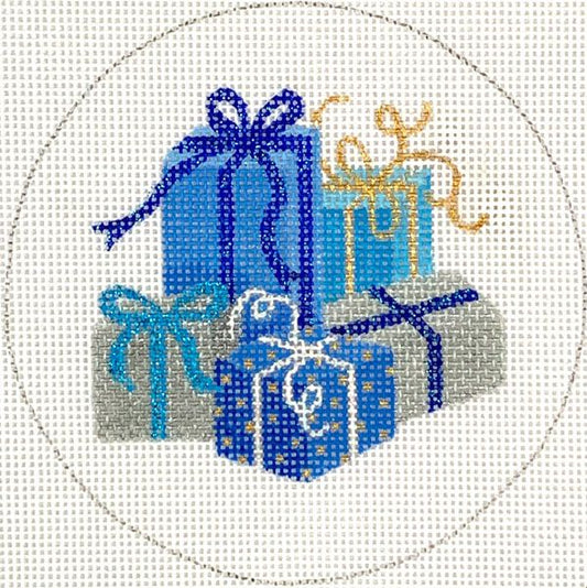 Kate Dickerson Needlepoint Collections Wrapped Gifts - Blues, Silver & Gold Needlepoint Canvas