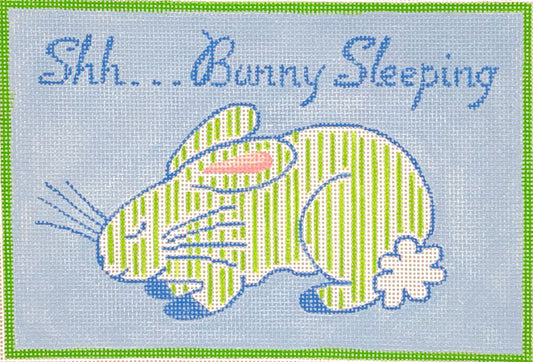 Kate Dickerson Needlepoint Collections Blue Shh…Bunny Sleeping Striped Bunny Needlepoint Canvas