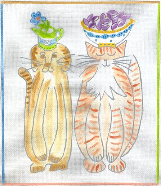 Kate Dickerson Needlepoint Collections Jilly Walsh - Dog with Watering Can & Cat with Bowl of Candy Needlepoint Canvas
