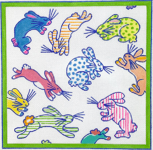 Kate Dickerson Needlepoint Collections Bevy Of Bunnies Bright Pastels Needlepoint Canvas