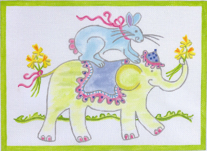 Kate Dickerson Needlepoint Collections Bunny Riding On Elephant Needlepoint Canvas