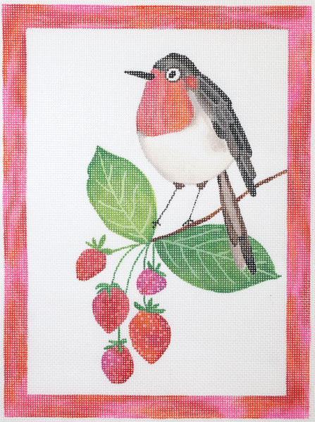 Kate Dickerson Needlepoint Collections Bird With Strawberry Branch Needlepoint Canvas