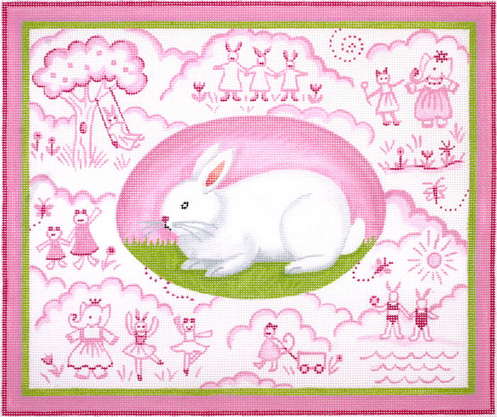 Kate Dickerson Needlepoint Collections Bunny Toile Pinks Needlepoint Canvas