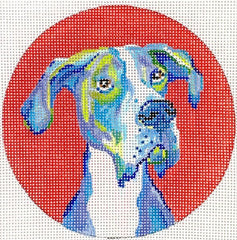 Kate Dickerson Needlepoint Collections Megan Carn - Great Dane Ornament/Mini - on Red Needlepoint Canvas