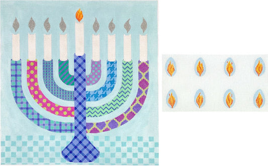 Kate Dickerson Needlepoint Collections Bright Funky Patterned Menorah Se Needlepoint Canvas