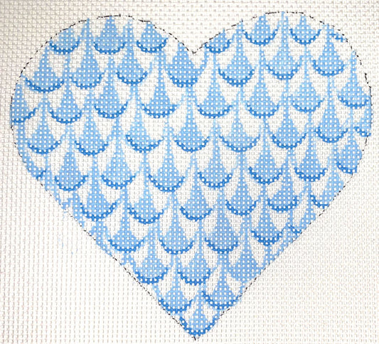 Kate Dickerson Needlepoint Collections Blue Mini Heart Fishnet - Herend Inspired Needlepoint Canvas