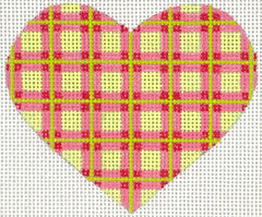 Kate Dickerson Needlepoint Collections Mini Heart - Madras Plaid - Pink, Watermelon & Limes Needlepoint Canvas