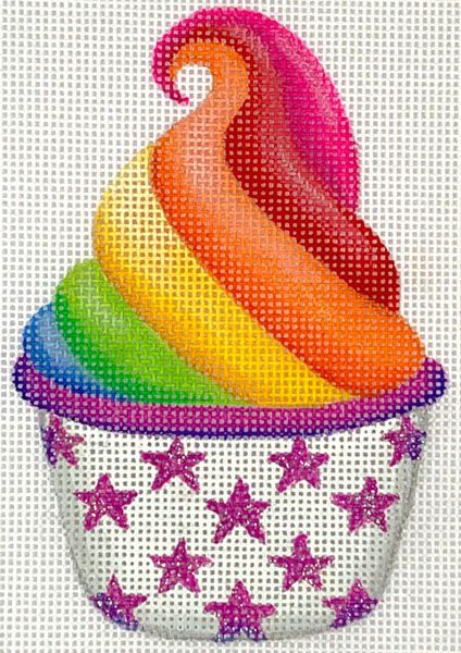 Kate Dickerson Needlepoint Collections Mini Sweet Treat - Rainbow Swirl Soft Serve In A Starry Cup Needlepoint Canvas