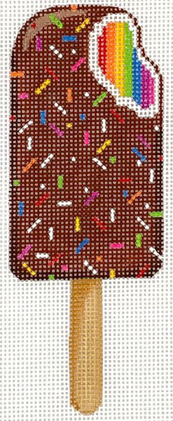 Kate Dickerson Needlepoint Collections Mini Sweet Treat - Rainbow Chocolate Covered Ice Cream Bar with Sprinkles Needlepoint Canvas