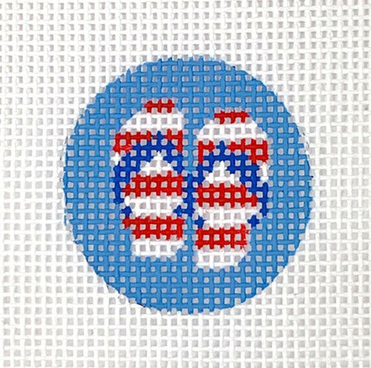 Kate Dickerson Needlepoint Collections Insert - Red & White Striped Flip Flops on Ocean Blue Needlepoint Canvas - 1 Round