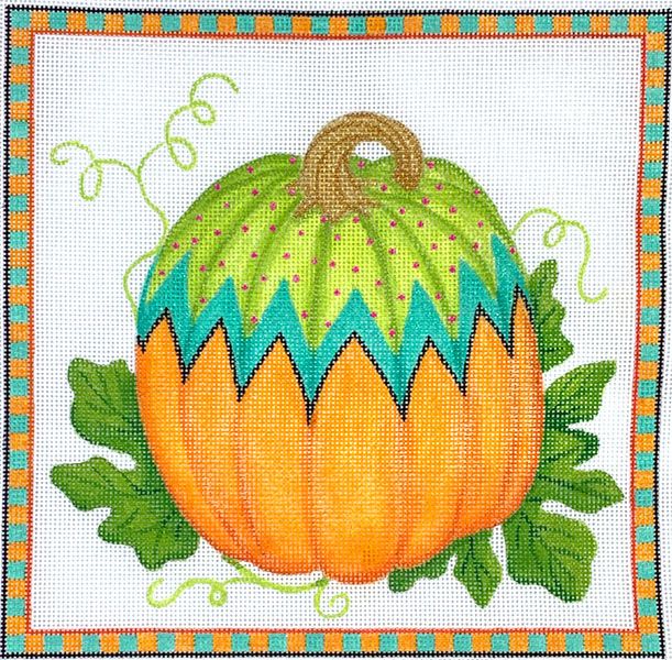 Kate Dickerson Needlepoint Collections Funky Punkin Square #2 - Multi Brights with Orange Bottom Needlepoint Canvas