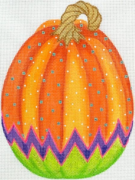 Kate Dickerson Needlepoint Collections Funky Punkin Stand-Up #5 Orange & Mango Striped Top Violet Zigzag Lime Bottom Needlepoint Canvas