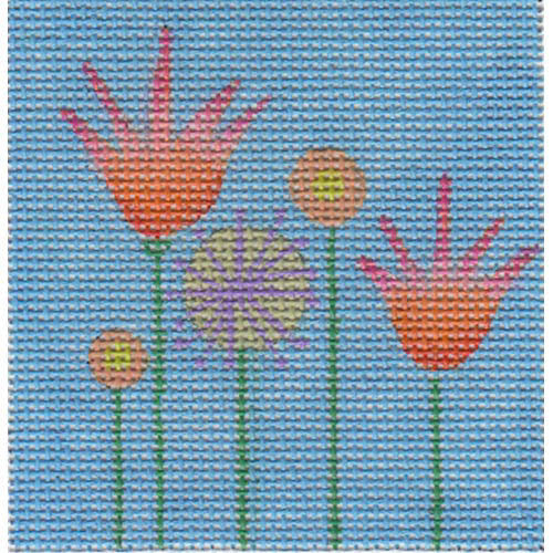 Zecca 5 Flower Square  Needlepoint Canvas