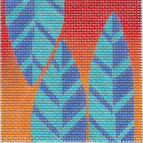 Zecca 3 Blue Leaves Square Needlepoint Canvas