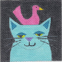 Zecca Aquan Cat with Pink Swan Needlepoint Canvas