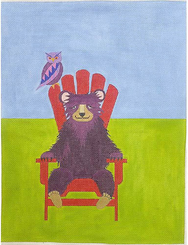 Zecca Bear On An Adirondack Chair Needlepoint Canvas